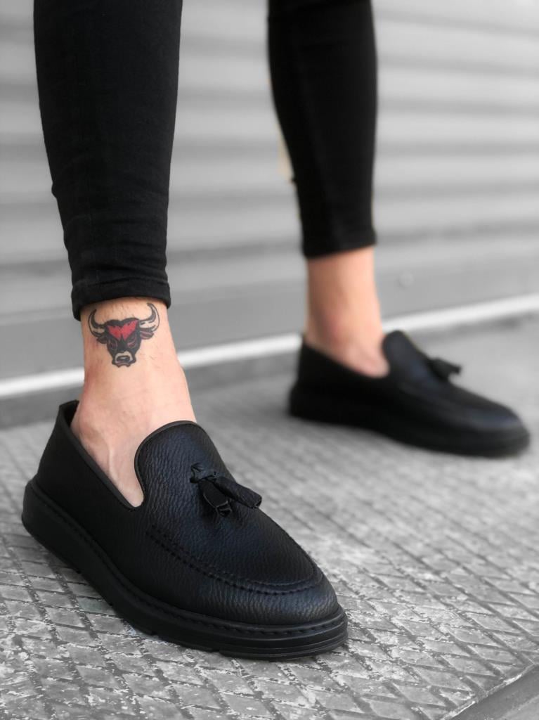 BA0005 Lacesless High Platform Matte Black Classic Tassel Corcik Men's Shoes