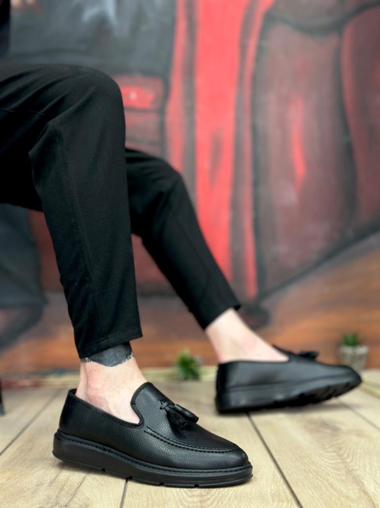 BA0005 Lacesless High Platform Matte Black Classic Tassel Corcik Men's Shoes