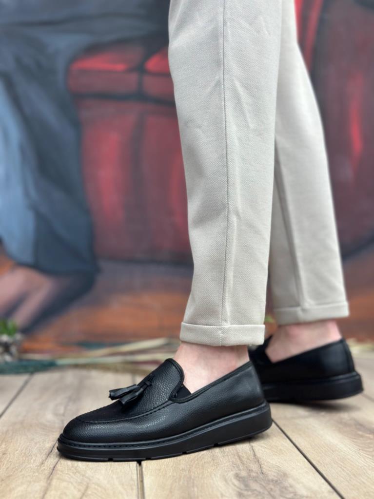 BA0005 Lacesless High Platform Matte Black Classic Tassel Corcik Men's Shoes