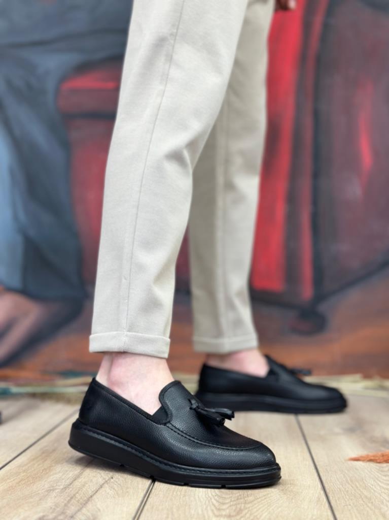BA0005 Lacesless High Platform Matte Black Classic Tassel Corcik Men's Shoes