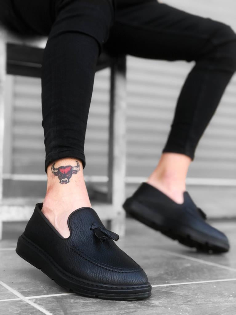 BA0005 Lacesless High Platform Matte Black Classic Tassel Corcik Men's Shoes