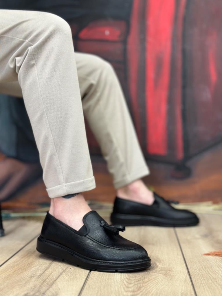BA0005 Lacesless High Platform Matte Black Classic Tassel Corcik Men's Shoes
