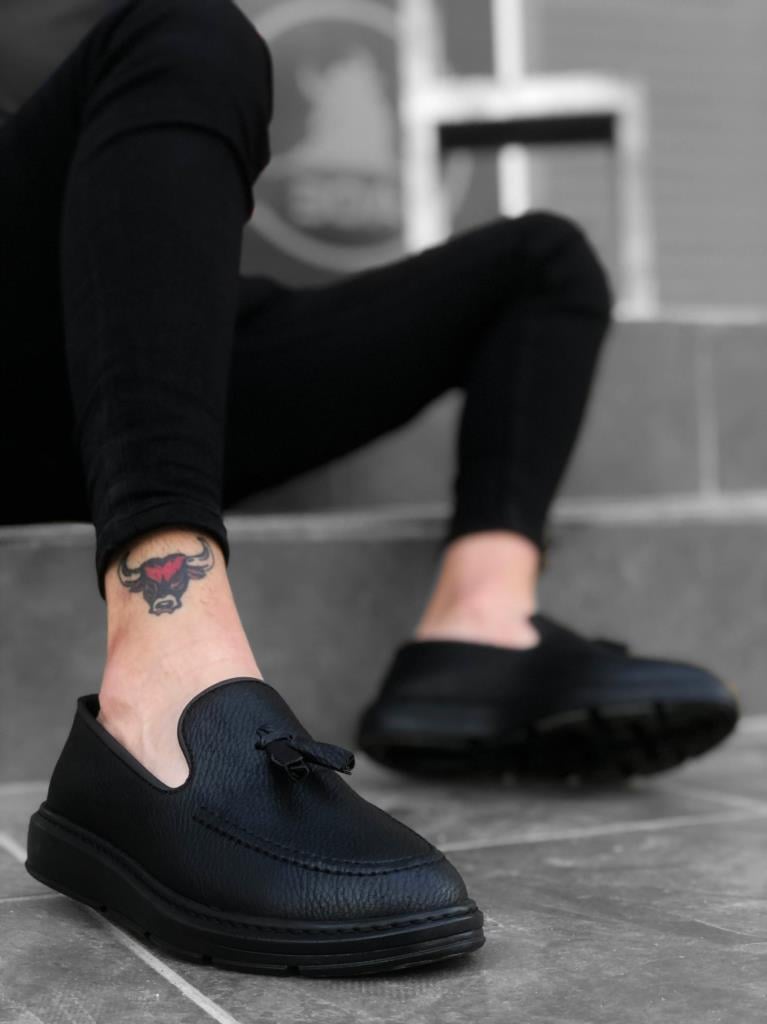 BA0005 Lacesless High Platform Matte Black Classic Tassel Corcik Men's Shoes
