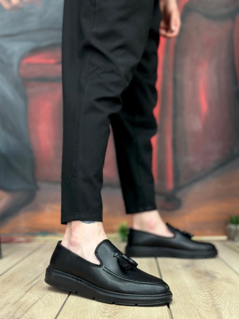 BA0005 Lacesless High Platform Matte Black Classic Tassel Corcik Men's Shoes