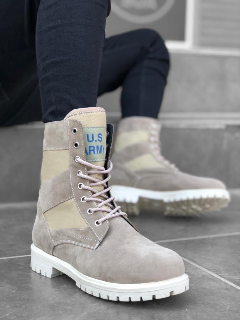 BA0087 U.S Army Beige Lace-up Men's Suede Postal Boots