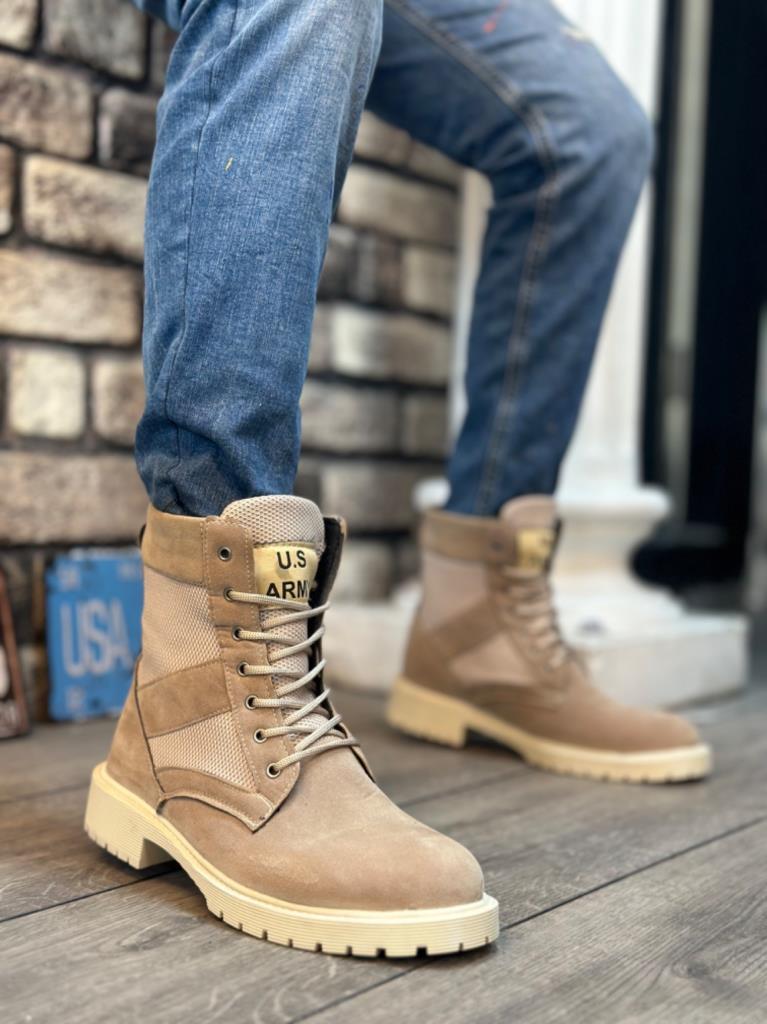 BA0087 U.S Army Beige Lace-up Men's Suede Postal Boots