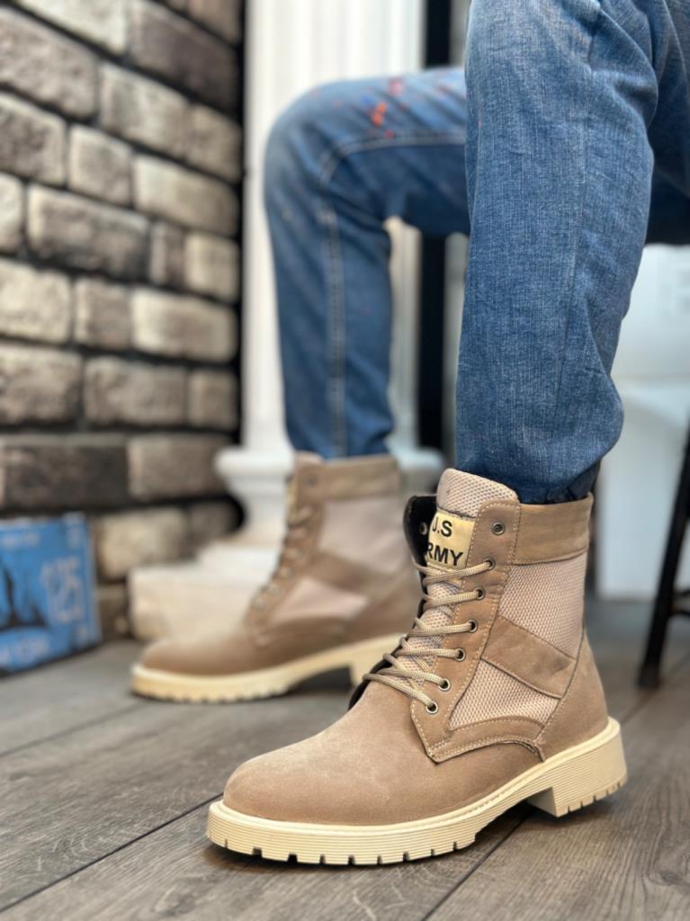BA0087 U.S Army Beige Lace-up Men's Suede Postal Boots