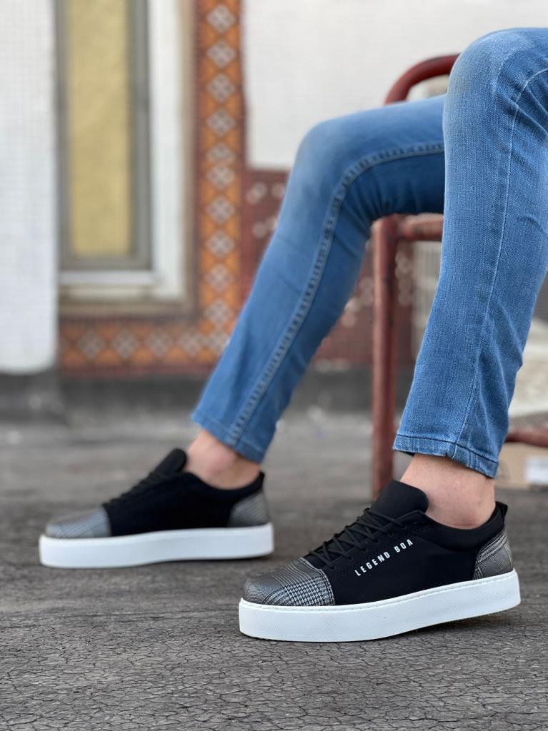 BA0104 Laced Black Check Suede White Sole Sports Classic Men's Shoes