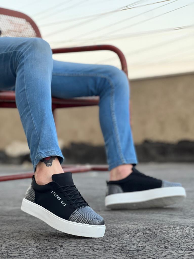 BA0104 Laced Black Check Suede White Sole Sports Classic Men's Shoes