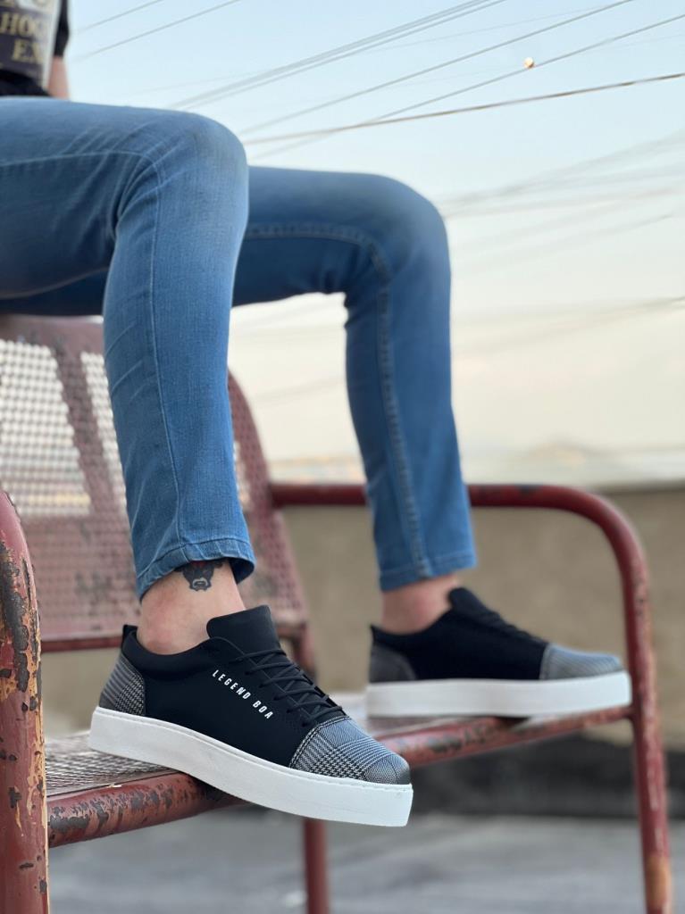 BA0104 Laced Black Check Suede White Sole Sports Classic Men's Shoes