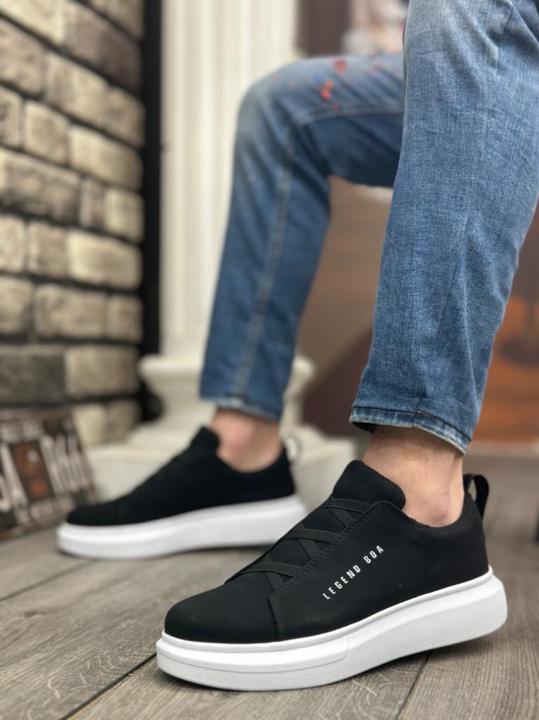 BA0134 BOA Thick High Sole Cross Strap Black White Men's Shoes