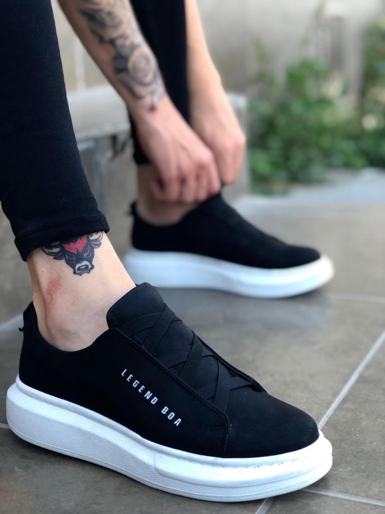 BA0134 BOA Thick High Sole Cross Strap Black White Men's Shoes