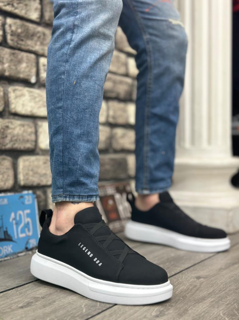 BA0134 BOA Thick High Sole Cross Strap Black White Men's Shoes
