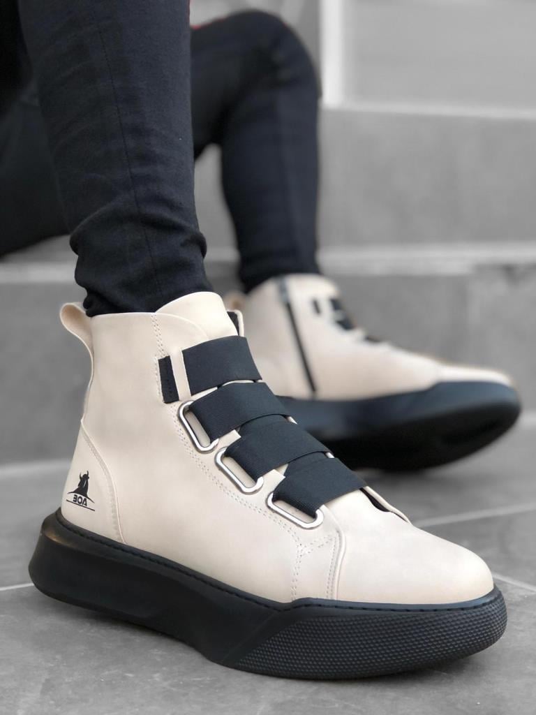 BA0142 Men's High Platform Cream Sports Shoes with Straps