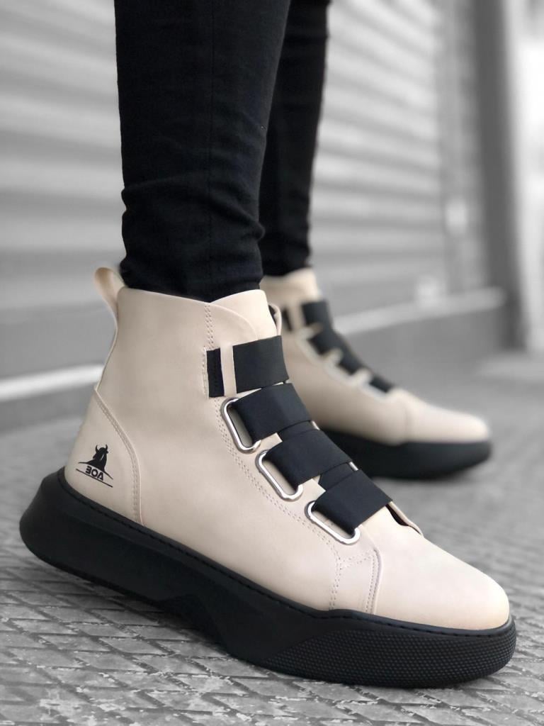 BA0142 Men's High Platform Cream Sports Shoes with Straps