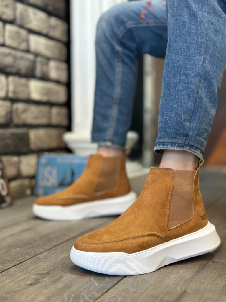 BA0150 Laceless Men's Taba Suede White High Sole Sneaker