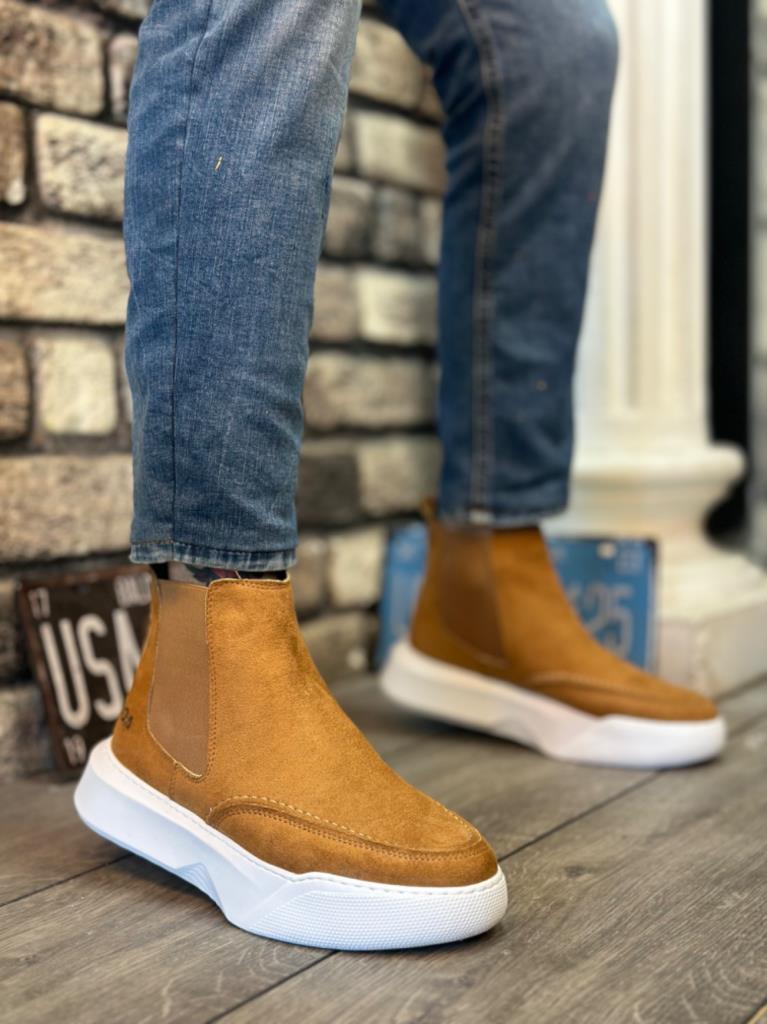 BA0150 Laceless Men's Taba Suede White High Sole Sneaker