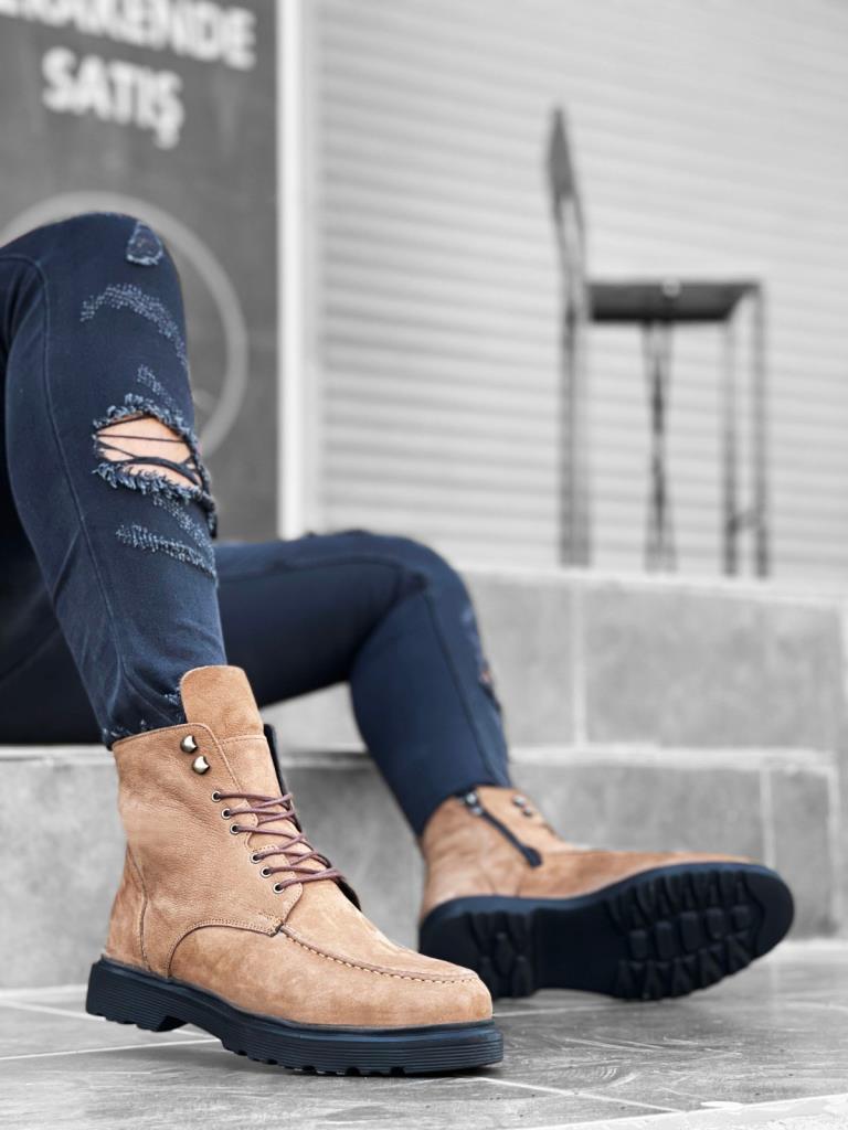 BA0212 Inside and Outside Genuine Nubuck Leather Tabby Men's Boots