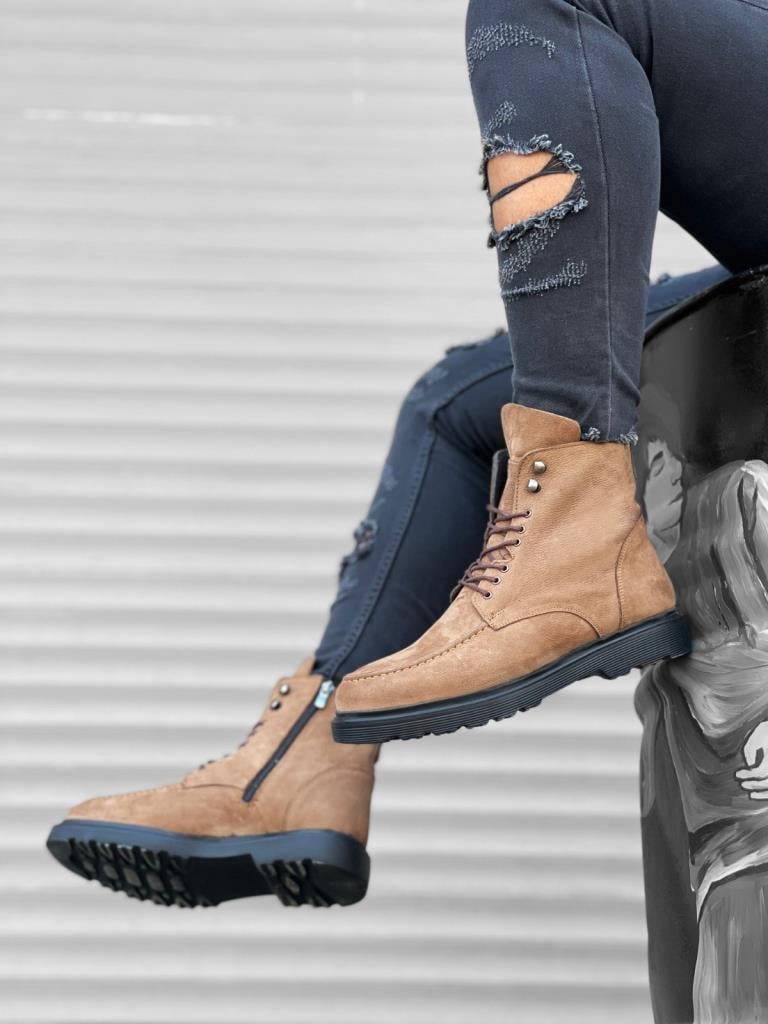 BA0212 Inside and Outside Genuine Nubuck Leather Tabby Men's Boots