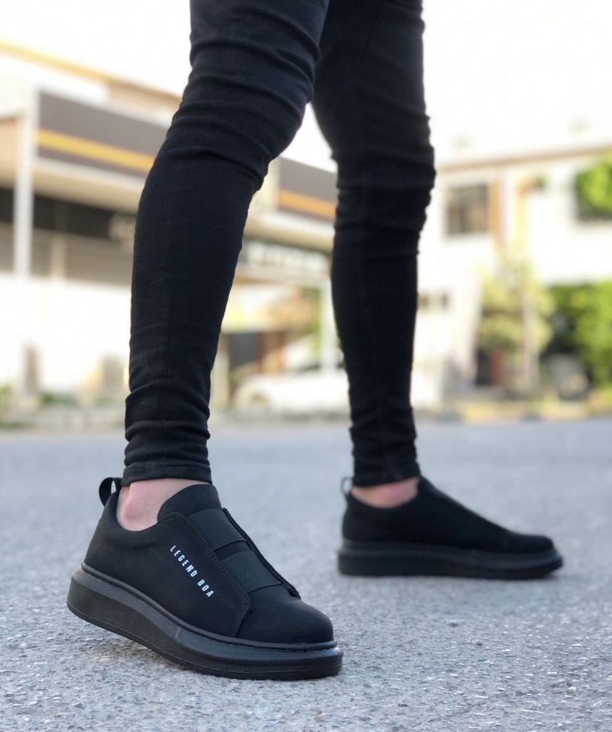 BA0307 BOA Thick High Sole Double Strap Black Men's Shoes