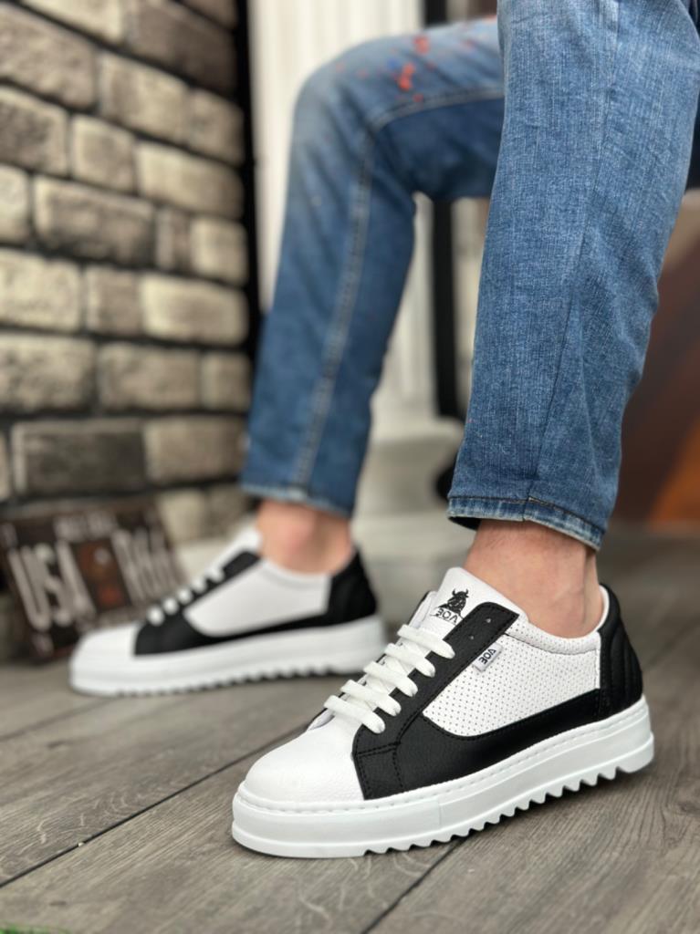 Men's BOA Thick Tread High Sole Lace-Up Sports Shoes, White/Black
