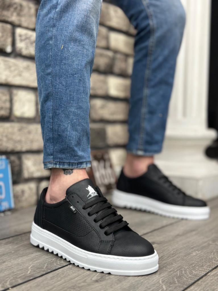 BA0323 BOA Thick Treaded High Sole Black Laced Sports Men's Shoes