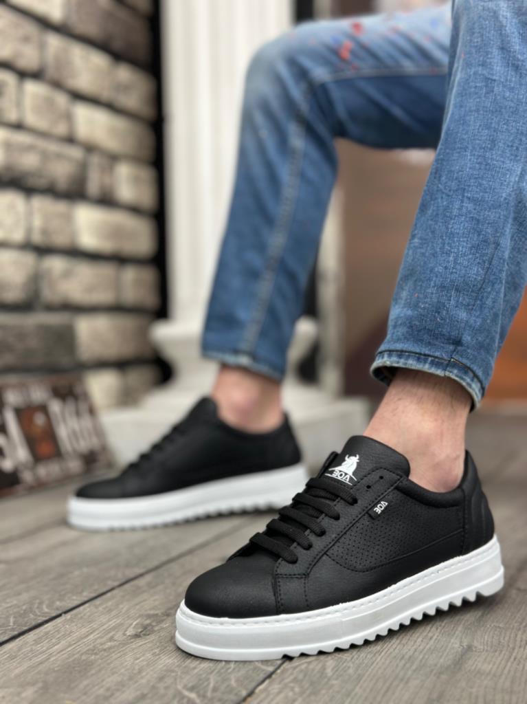 BA0323 BOA Thick Treaded High Sole Black Laced Sports Men's Shoes