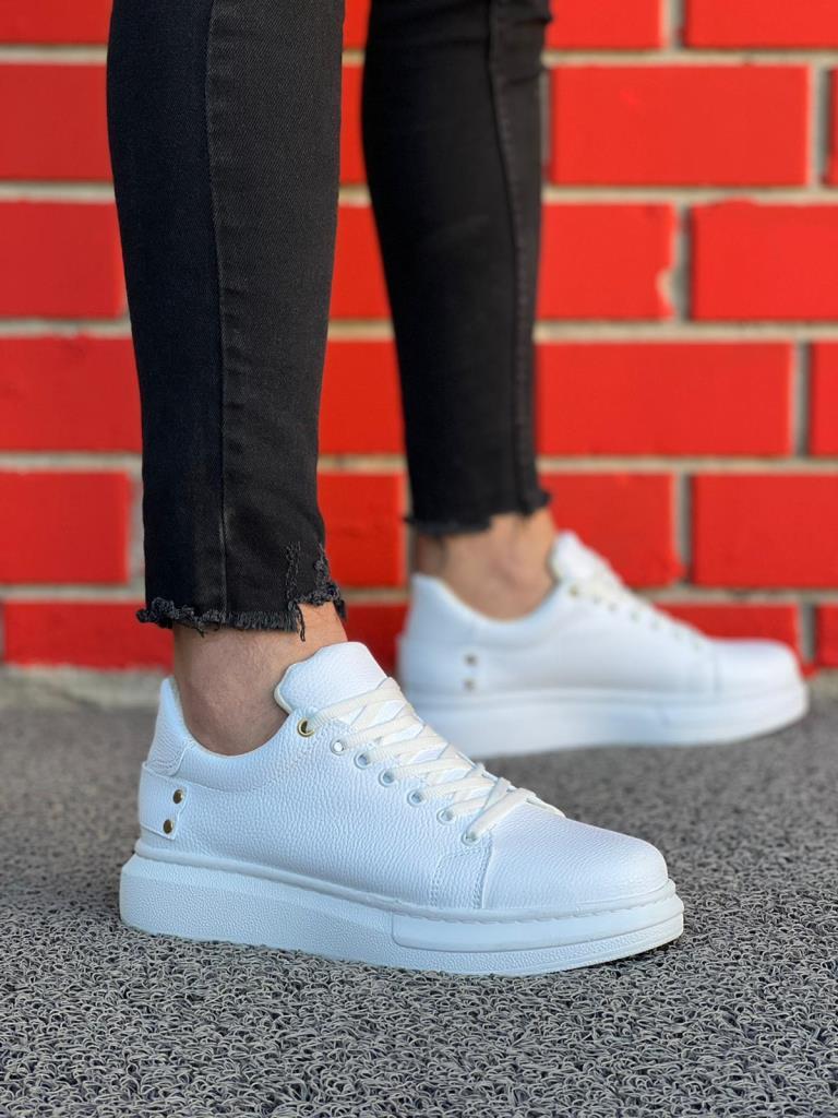 KB047 White Leather Casual Men's Shoes
