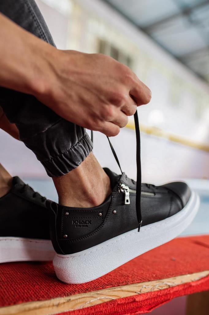 Knack High Sole Casual Shoe 555 Black (White Sole)