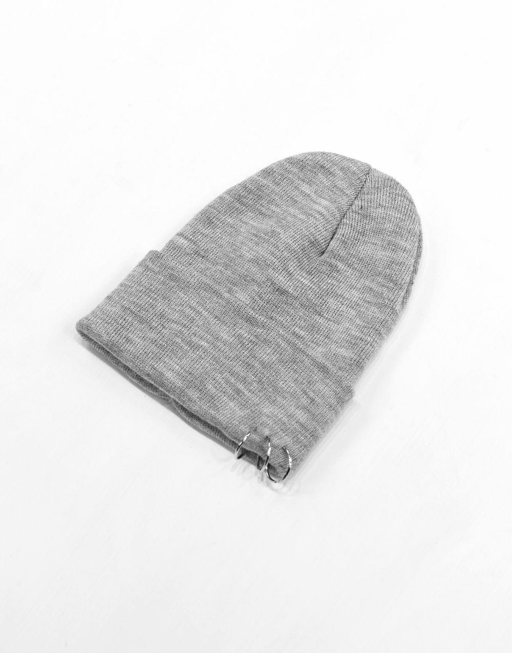 Unisex Gray Beanie with Piercing Detail