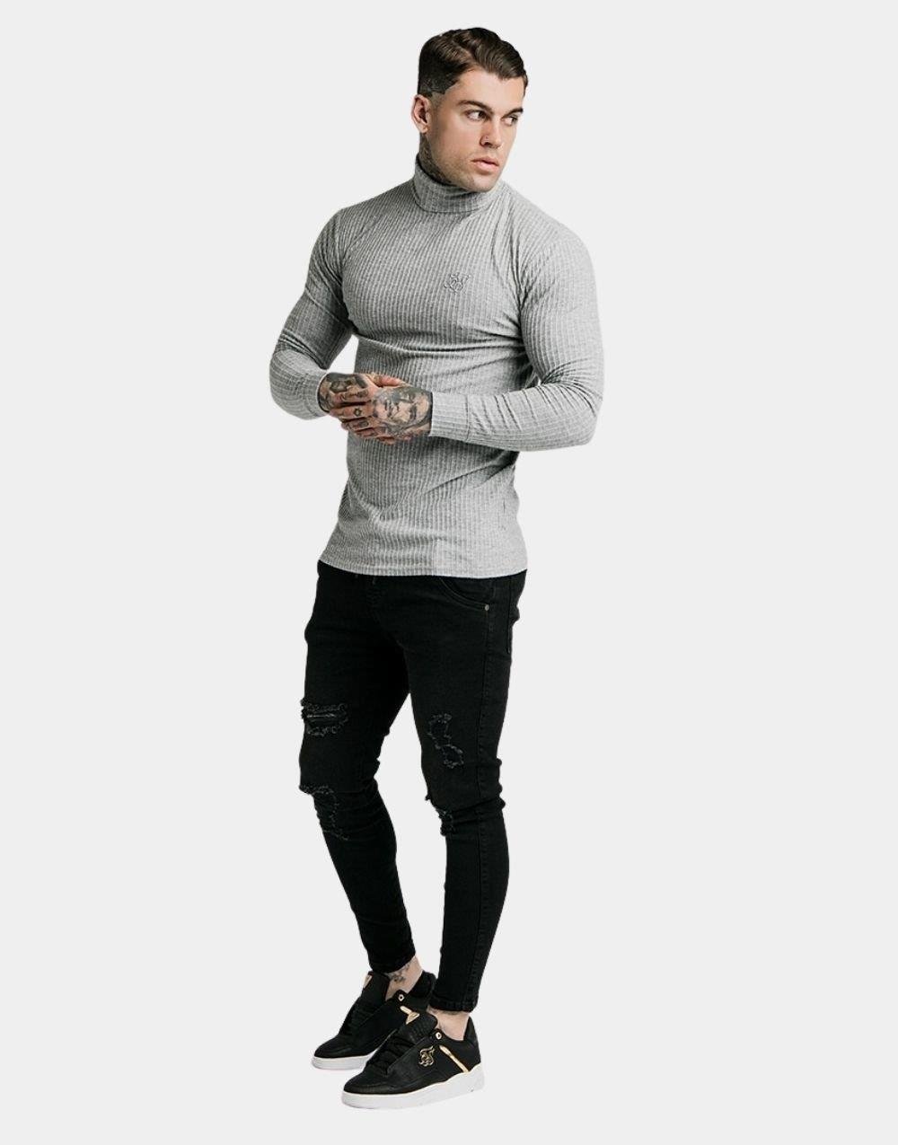 SikSilk Men's Grey Brushed Knit Fisherman Jumper