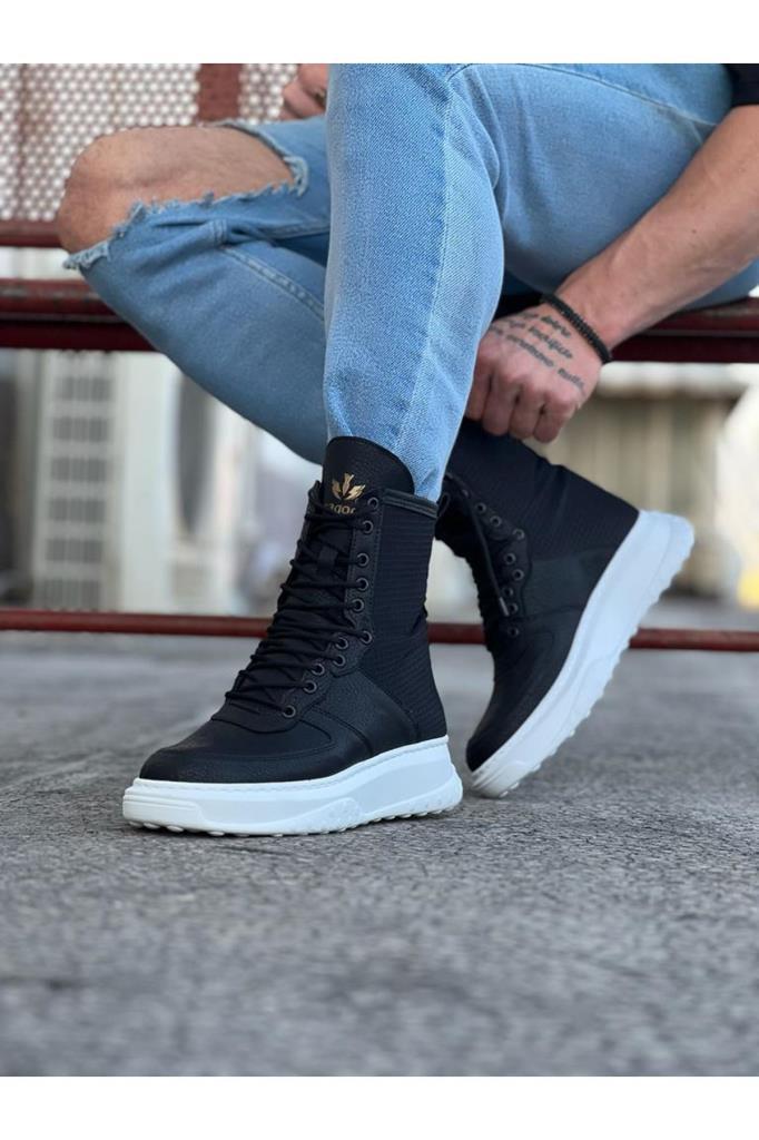 Wagoon WG012 Black Leather Long Lace-Up Boots