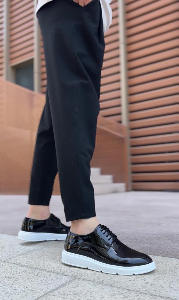 BA0003 Lace-up Classic Black Patent Leather High Platform Casual Men's Shoes