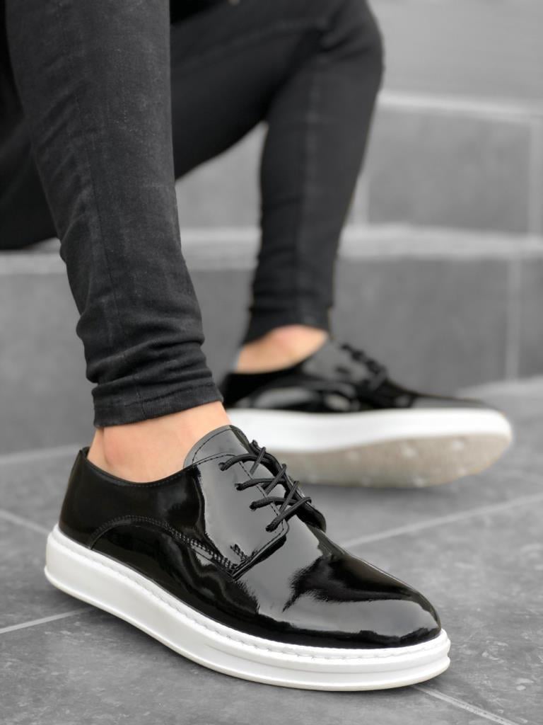 BA0003 Lace-up Classic Black Patent Leather High Platform Casual Men's Shoes