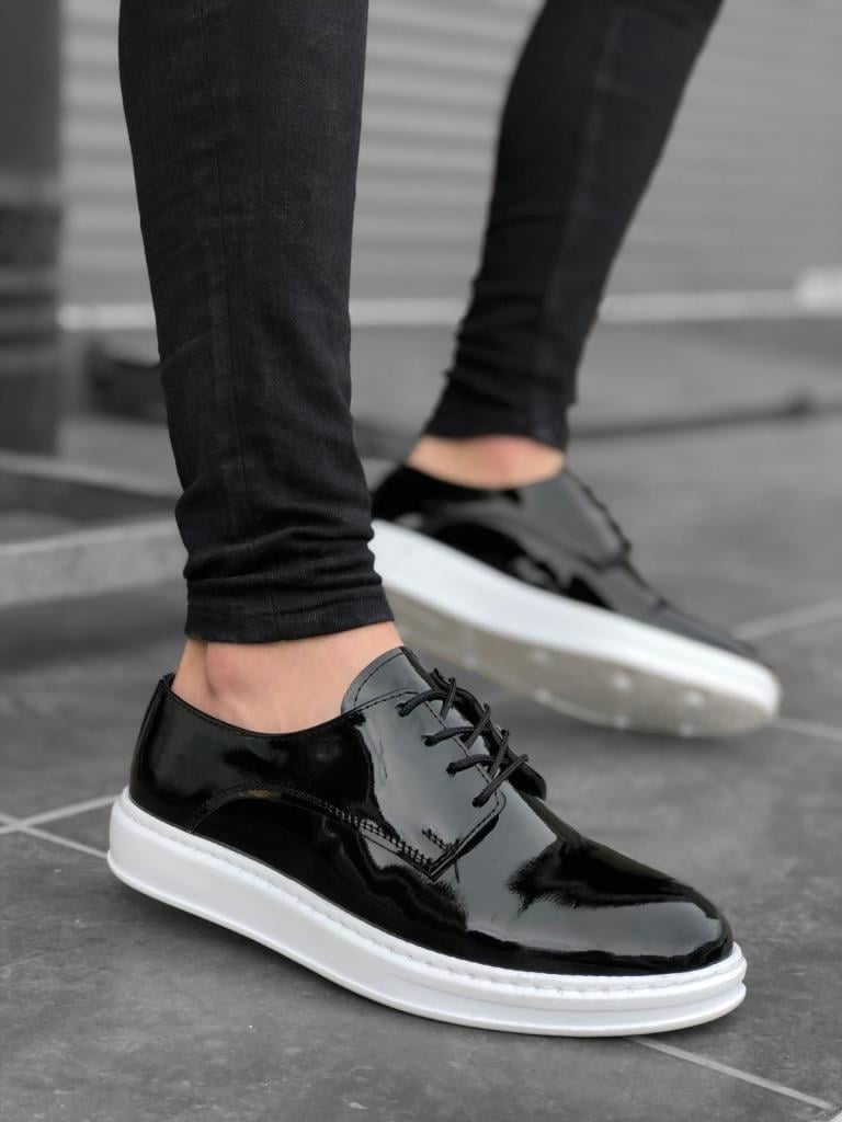 BA0003 Lace-up Classic Black Patent Leather High Platform Casual Men's Shoes