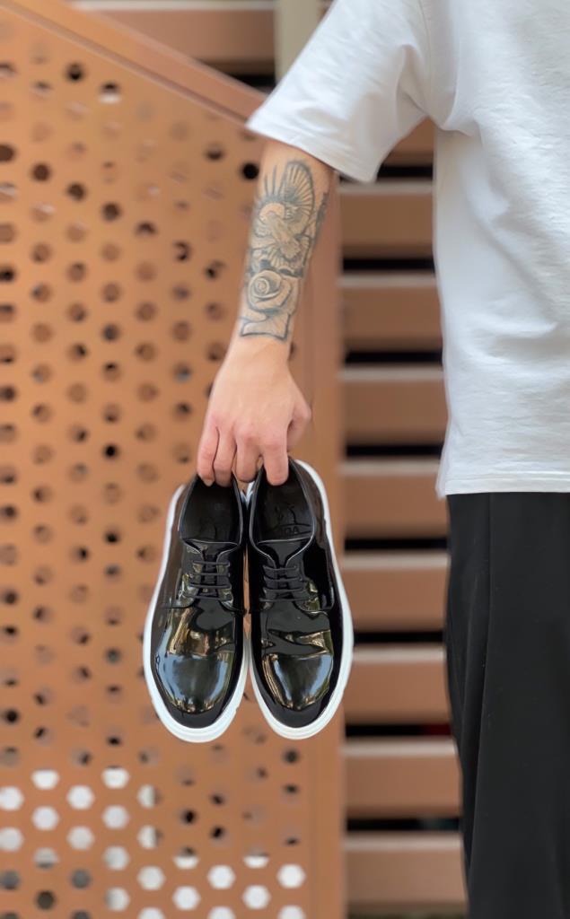BA0003 Lace-up Classic Black Patent Leather High Platform Casual Men's Shoes