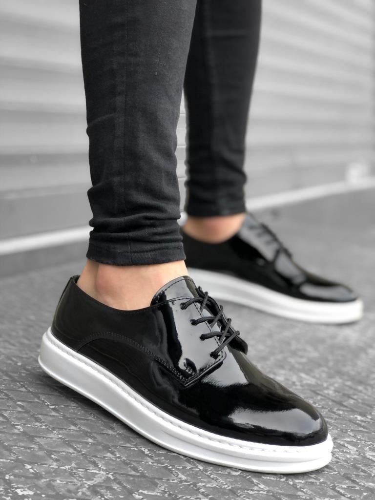 BA0003 Lace-up Classic Black Patent Leather High Platform Casual Men's Shoes