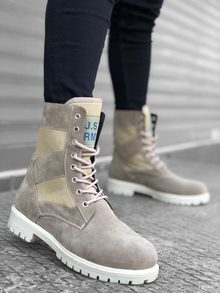 BA0087 U.S Army Beige Lace-up Men's Suede Postal Boots