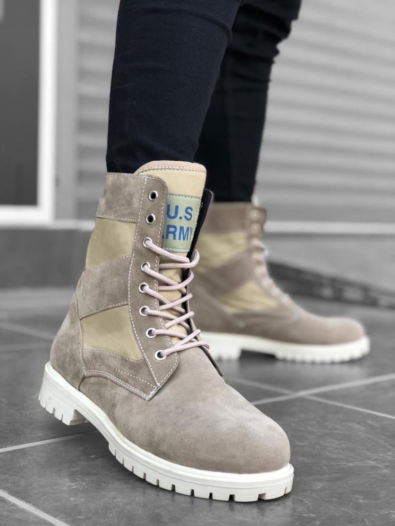 BA0087 U.S Army Beige Lace-up Men's Suede Postal Boots