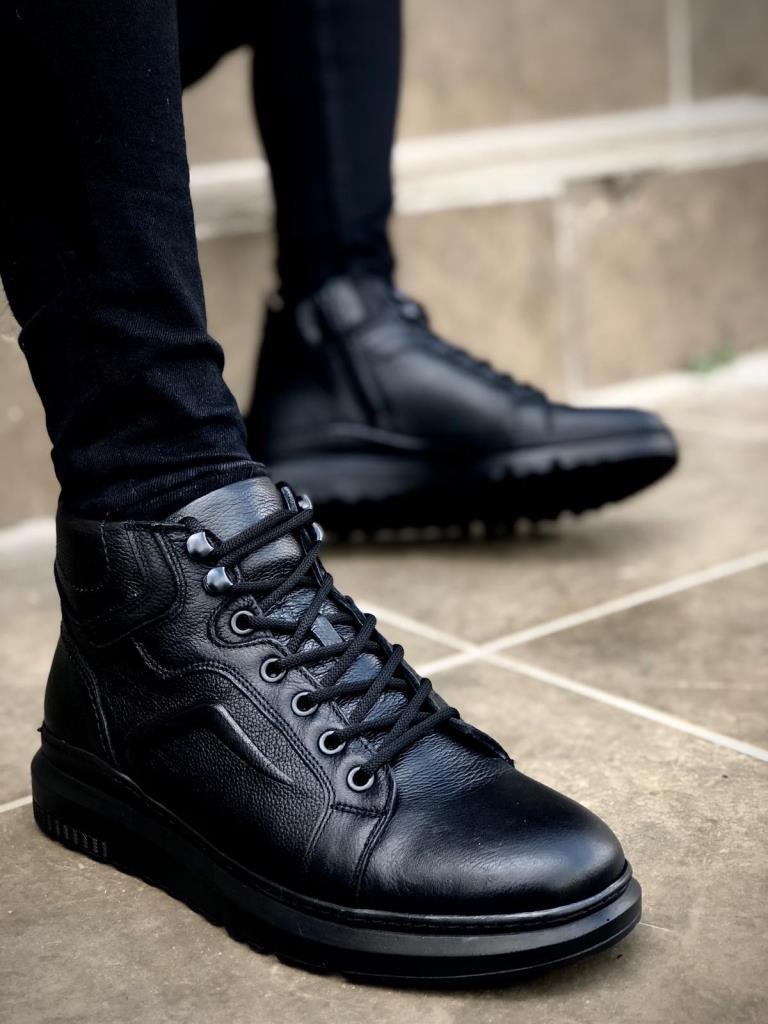 BA0144 Genuine Leather Zippered Black Men's Sport Half Ankle Boot