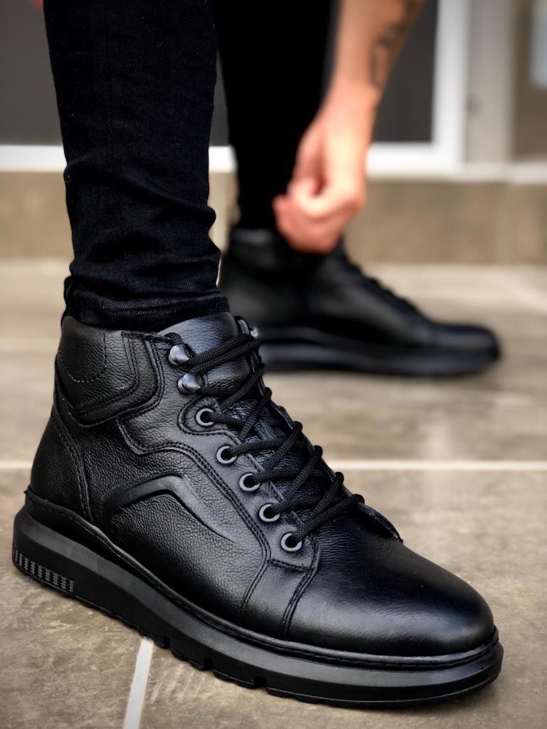 BA0144 Genuine Leather Zippered Black Men's Sport Half Ankle Boot