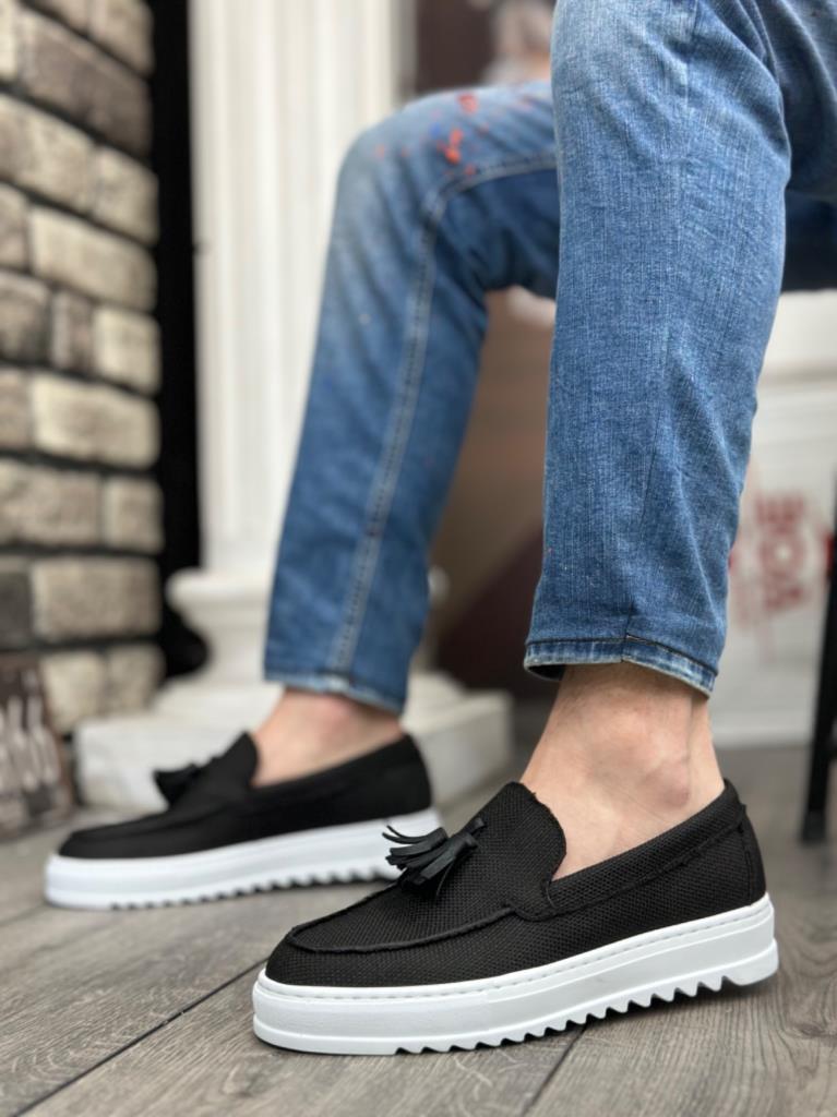 BA0154 Lace-Up High Platform Linen Black Tassel Men's Shoes