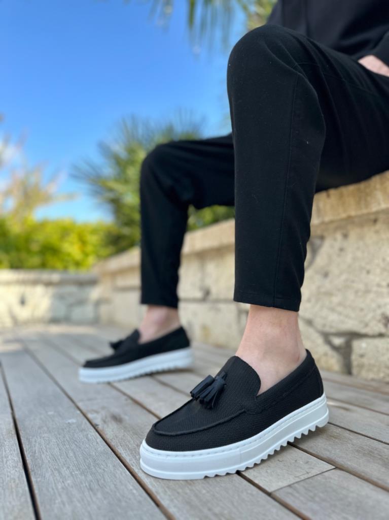 BA0154 Lace-Up High Platform Linen Black Tassel Men's Shoes