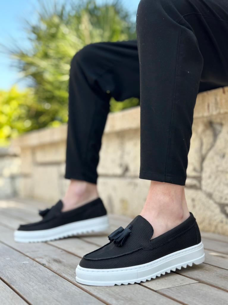 BA0154 Lace-Up High Platform Linen Black Tassel Men's Shoes