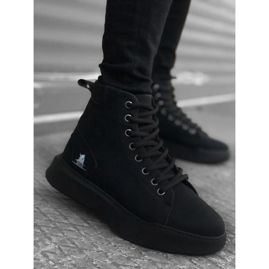 BA0155 Laced Men's High Platform Black Sports Boots