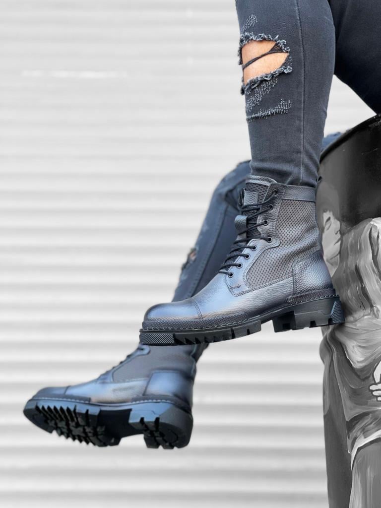 BA0183 Genuine Leather Grey Men's Postal Boots