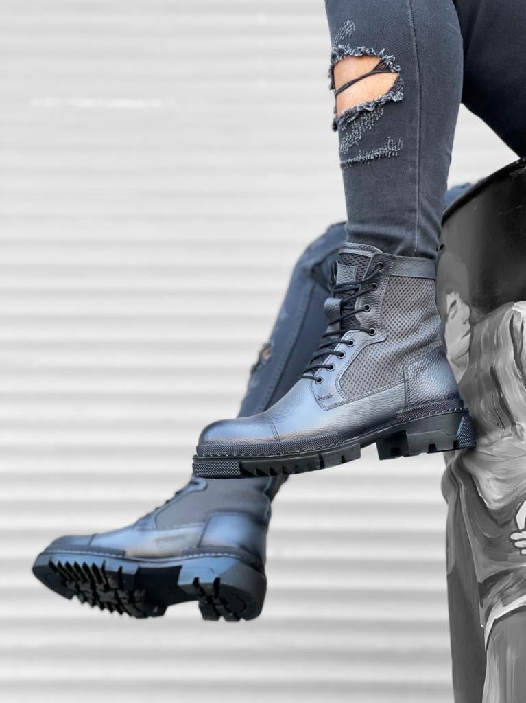 BA0183 Genuine Leather Grey Men's Postal Boots