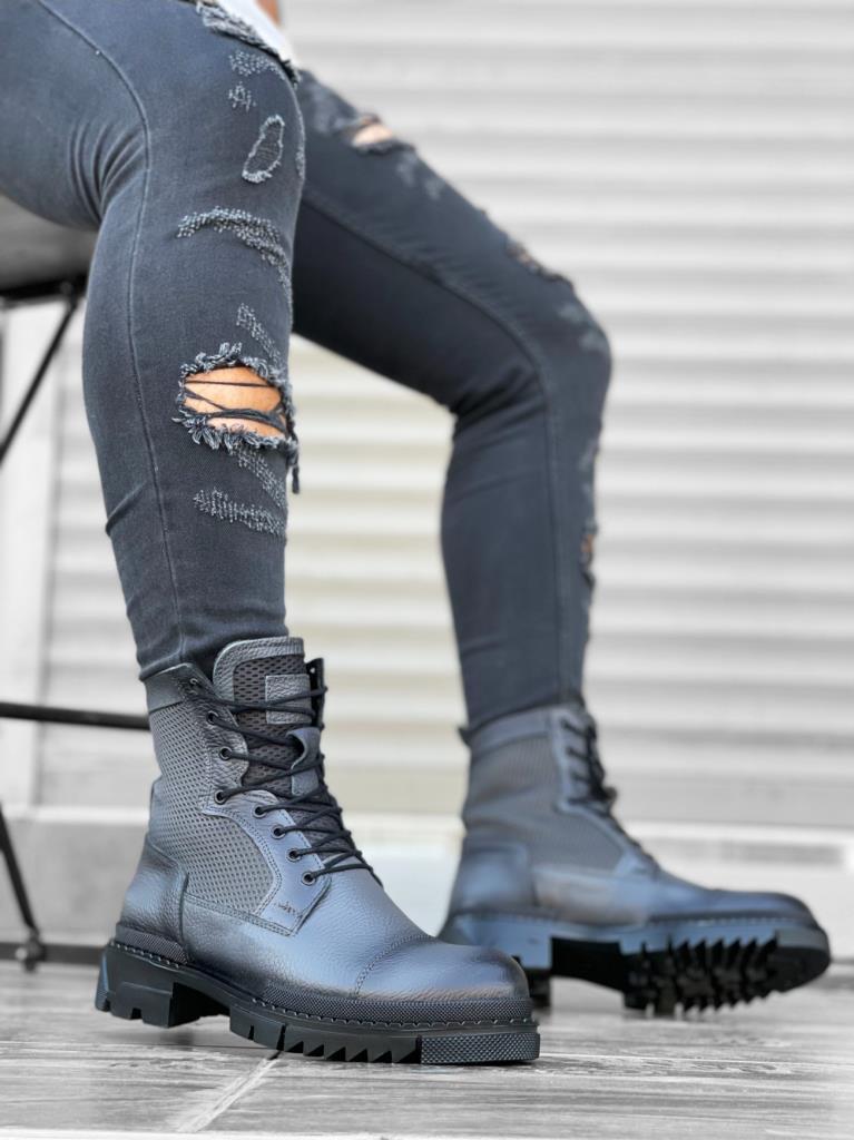 BA0183 Genuine Leather Grey Men's Postal Boots