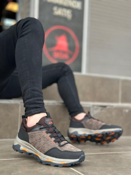 Men's Thermal Trekking Shoes, Thick Sole, Black Orange
