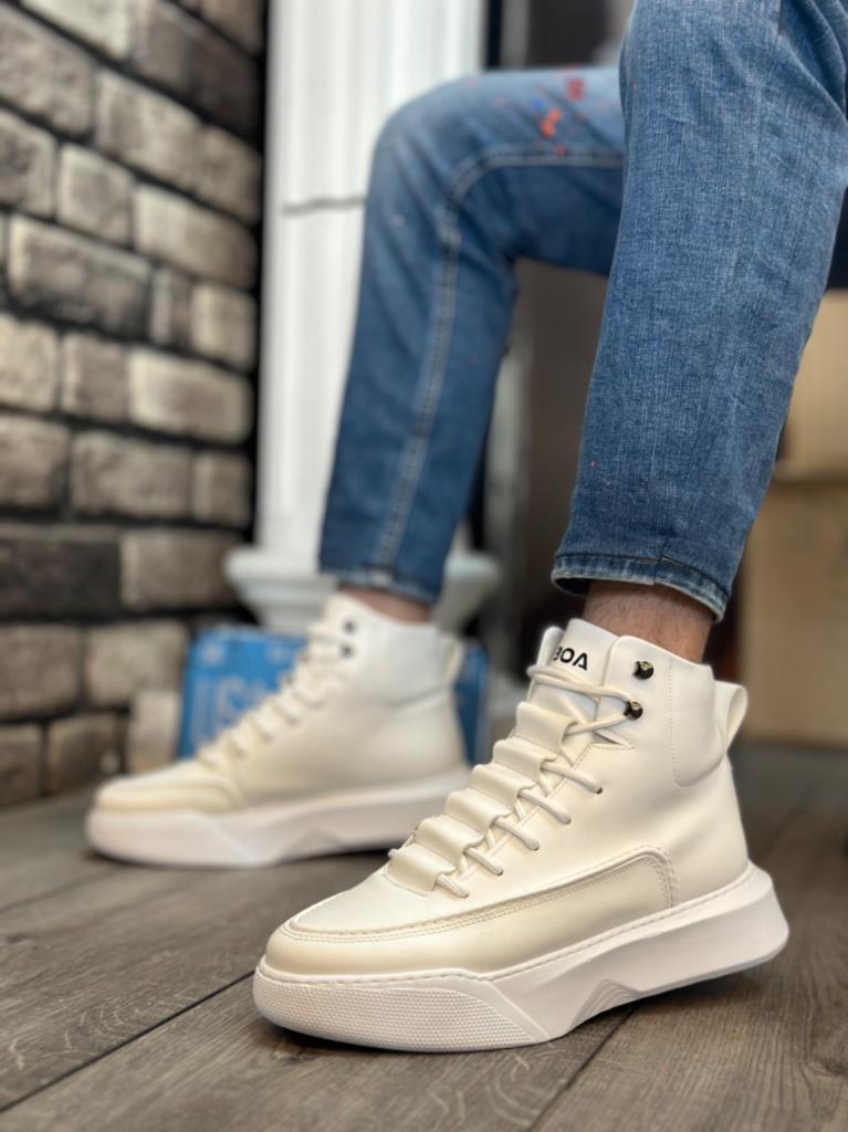 Men's White Hidden Lace-Up Platform Boots